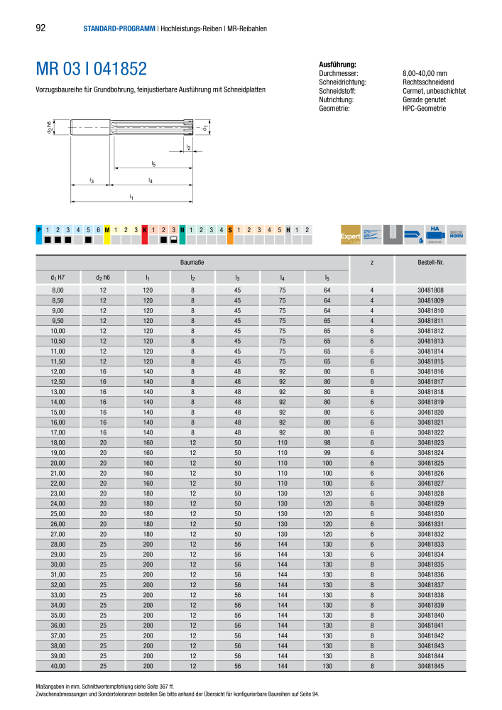 BECK Hauptkatalog Mehrschneidenreibahlen & Senker NR.: 344 - Seite 92