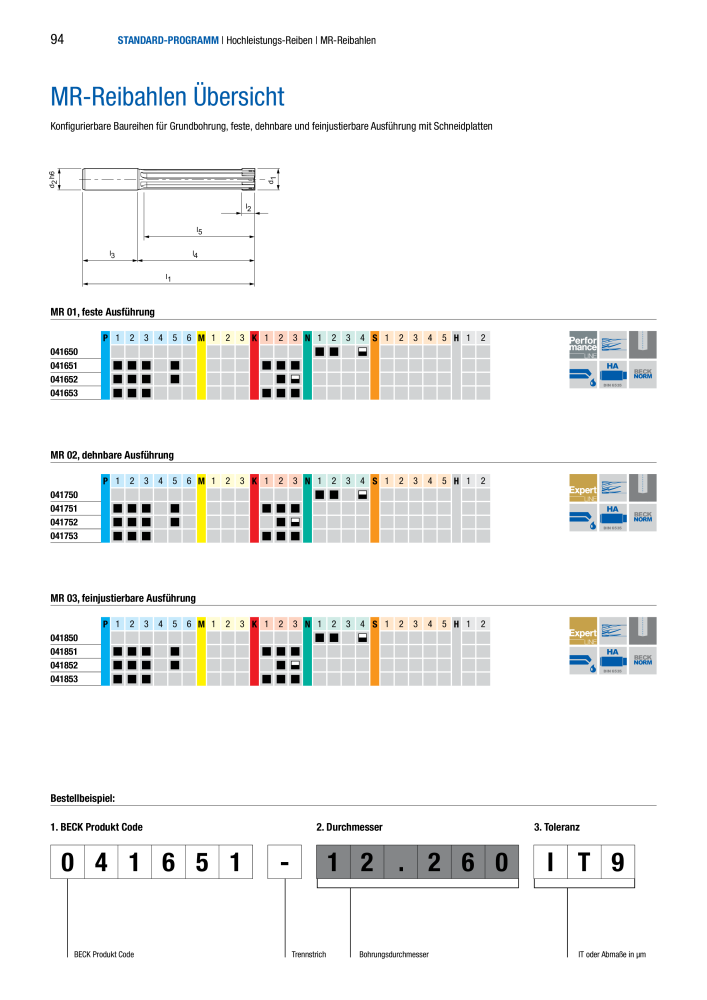 BECK Hauptkatalog Mehrschneidenreibahlen & Senker NR.: 344 - Seite 94