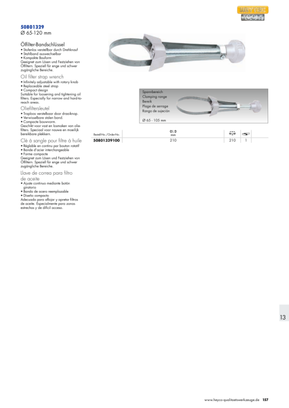 Heyco Ölfilter-Bandschlüssel, Länge 210 mm 50801329100