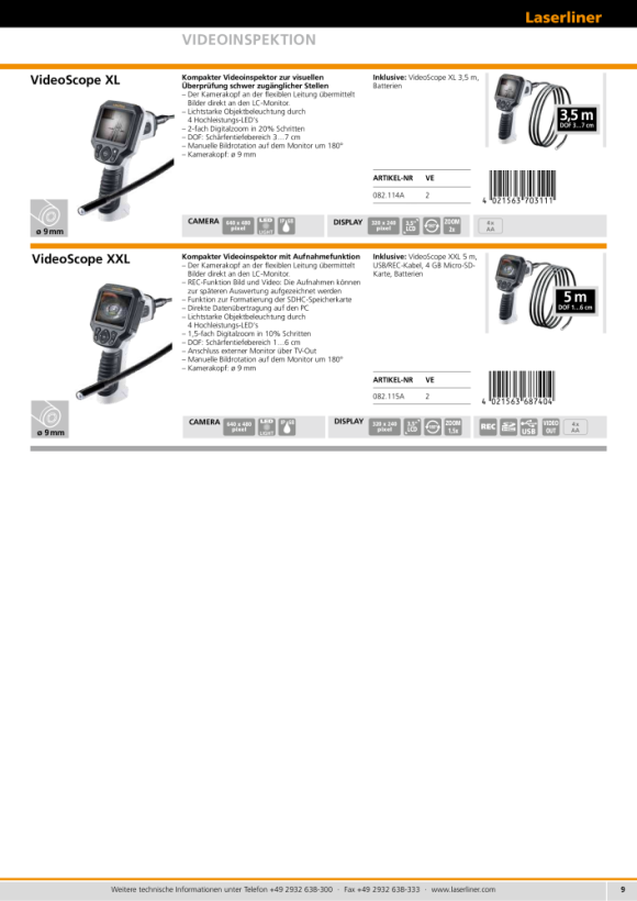 Laserliner VideoScope One (9 mm; 1,5 m; 2,7") 082.252A