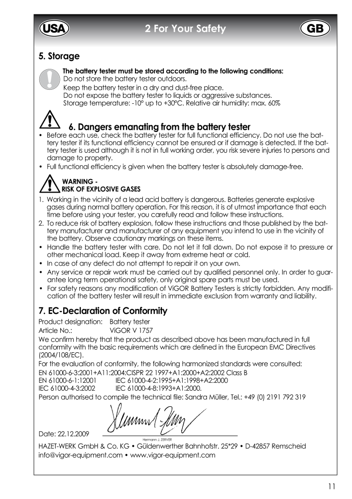 Vigor V1757 Betriebsanleitung Batterie-Tester ViGOR1757 NO.: 46 - Page 11