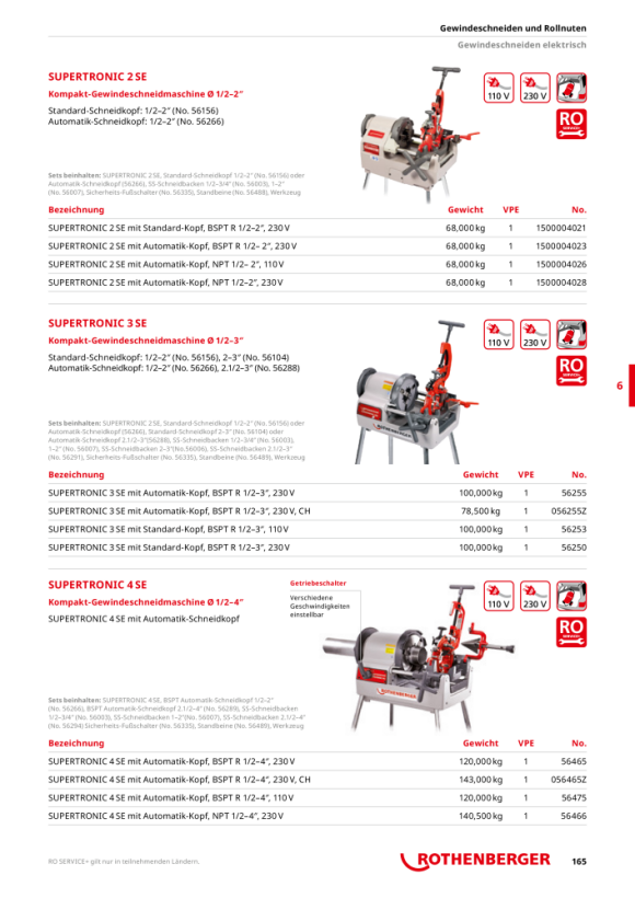 Rothenberger SUPERTRONIC 3SE,Stand.,BSPT R1/2-3,230V 56250