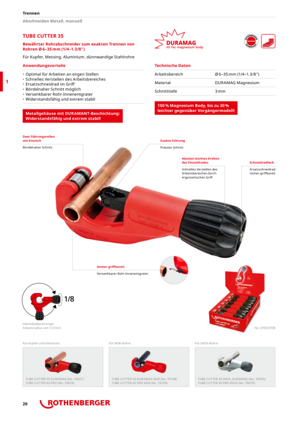 Rothenberger TUBE CUTTER 35 INOX + snijwielen, ROBOX 1000002222