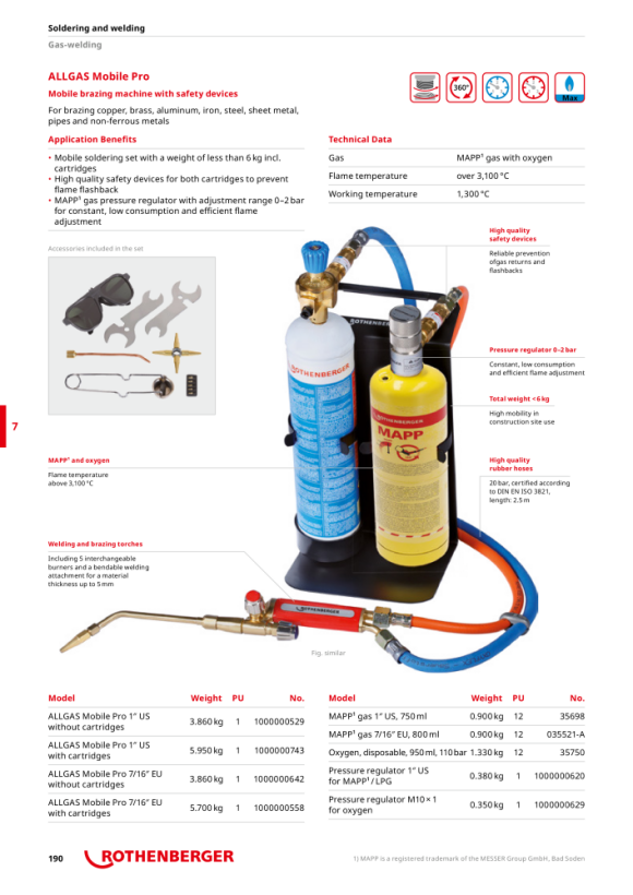 Rothenberger ALLGAS Mobile Pro, 7/16-EU, with cartridges 1000000558 (T-542201)