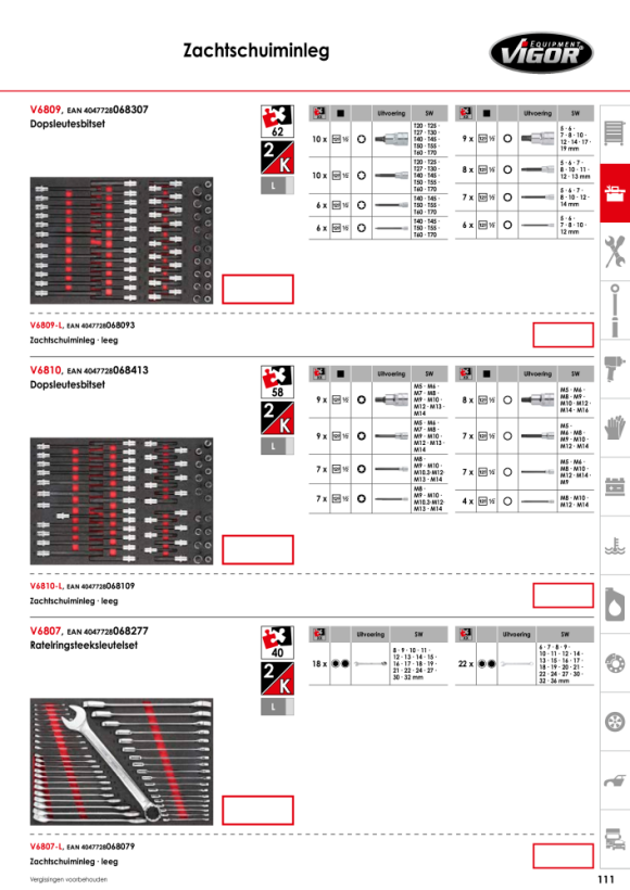 Vigor Schroevendraaierbitset - M5 ? M16 - Aantal gereedschappen: 58 V6810
