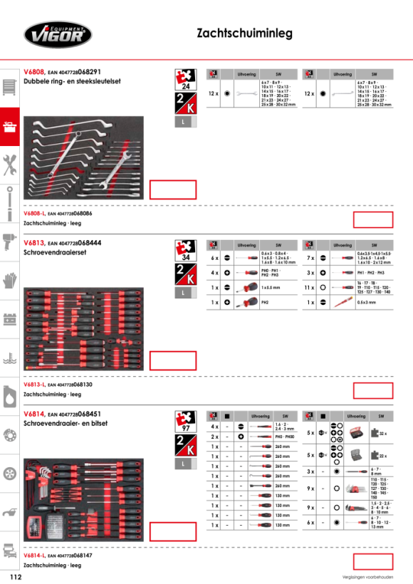 Vigor Dubbele ring- en steeksleutelset - 6 x 7? 30 x 32 - Aantal gereedschappen: 24 V6808