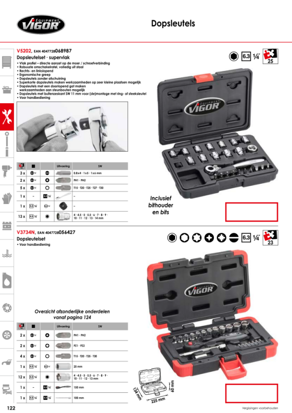 Vigor Dopsleutelset, super plat - aantal gereedschappen: 25 V5202