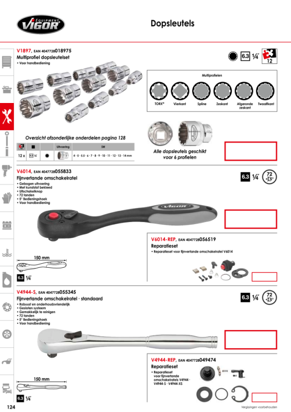 Vigor 360° draaibare handgreep, omkeerbare ratel - 176 mm V5436