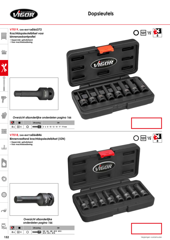 Vigor Slagmoersleutelschroevendraaierbitset voor intern spieprofiel (XZN) - aantal gereedschappen: 8 V7018