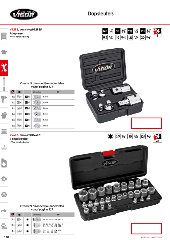 Vigor Adapterset - aantal gereedschappen: 6 V1293