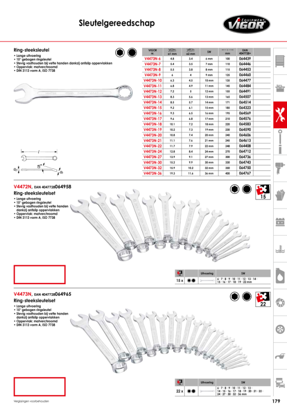 Vigor Ringsteeksleutelset van 22 stuks V4473N