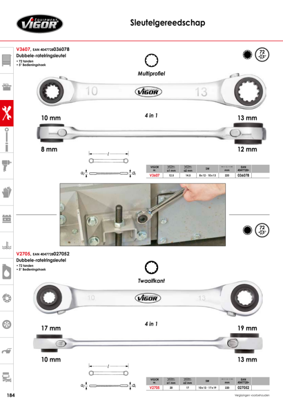 Vigor Dubbele ratelringsleutel - extern dubbel zeskantprofiel V2705