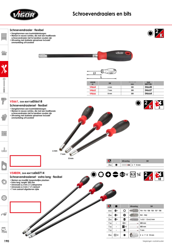 Vigor Schroevendraaierset, extra lang, flexibel V5485N