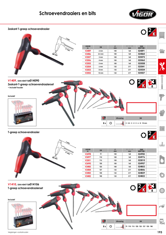 Vigor TORX® T-greep schroevendraaierset - binnen TORX® profiel - T9?T40 - aantal gereedschappen: 8 V1410