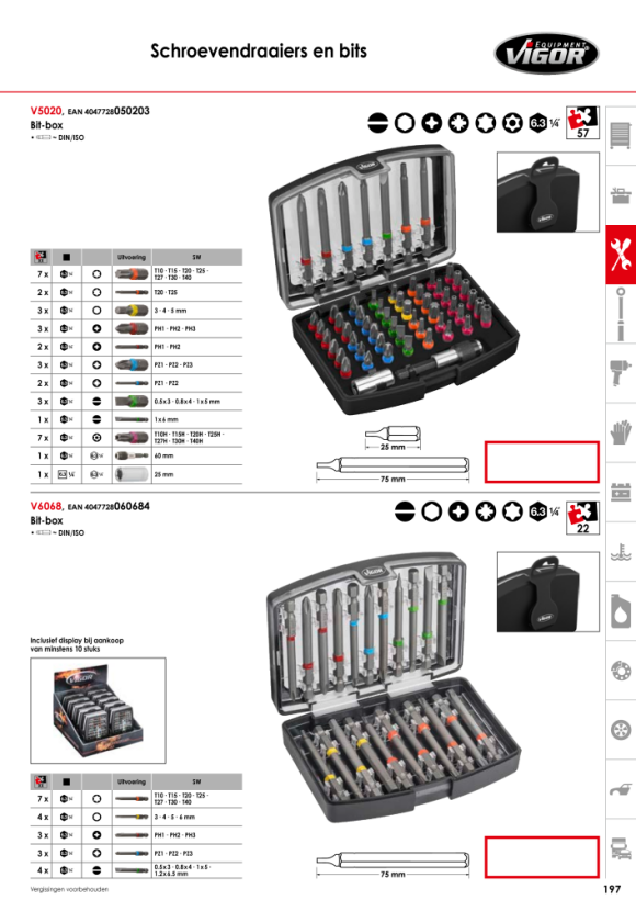 Vigor Bitbox, massief zeskant 6,3 (1/4 inch) V5019