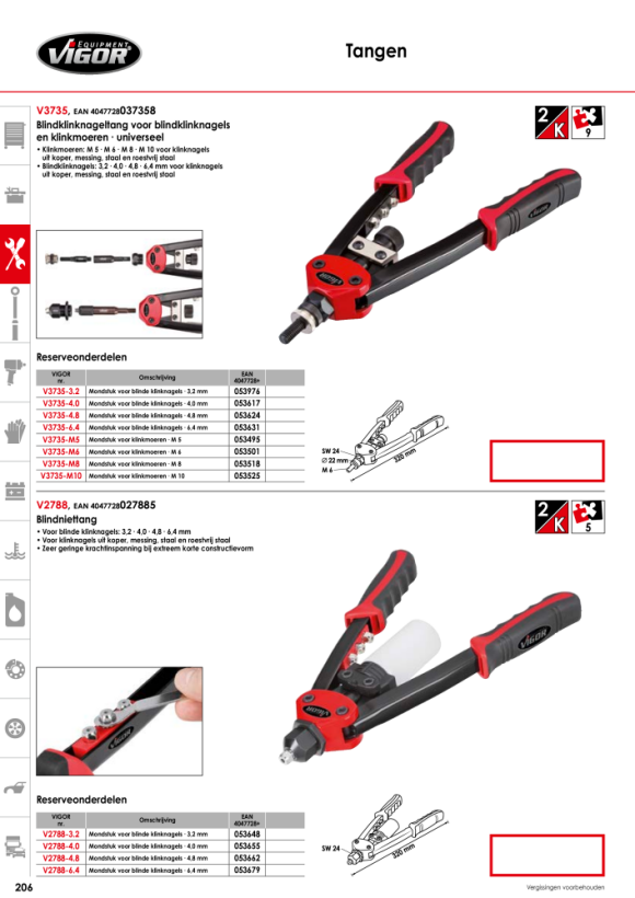 Vigor Blindklinktang - 320 mm - Aantal gereedschappen: 5 V2788