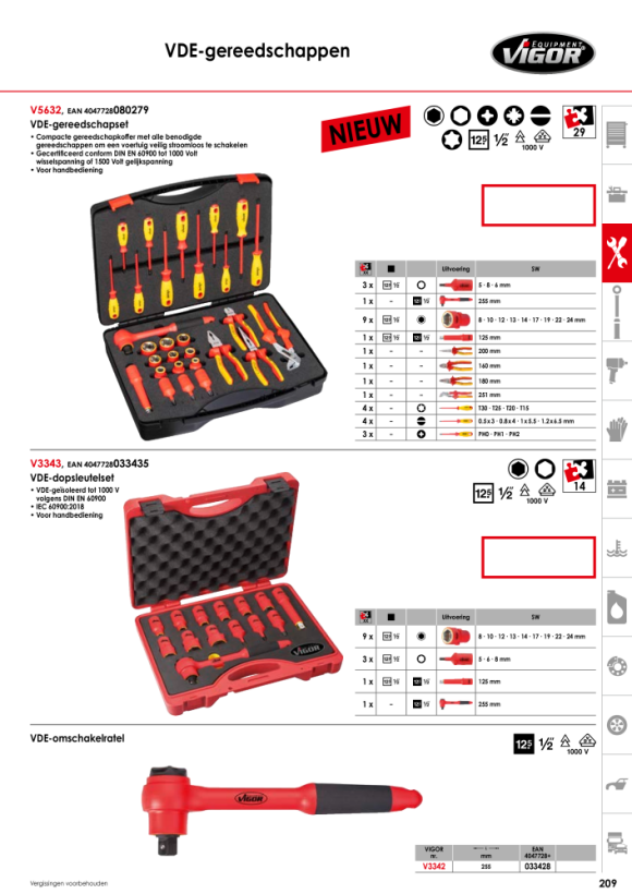 Vigor VDE-dopsleutelset - aantal gereedschappen: 14 V3343