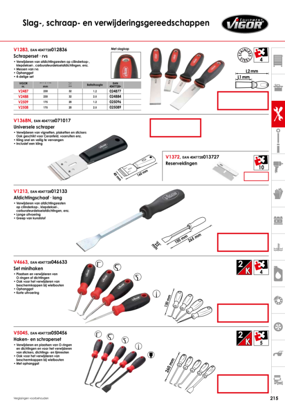 Vigor Set afdichtingsschrapers - aantal gereedschappen: 4 V1283