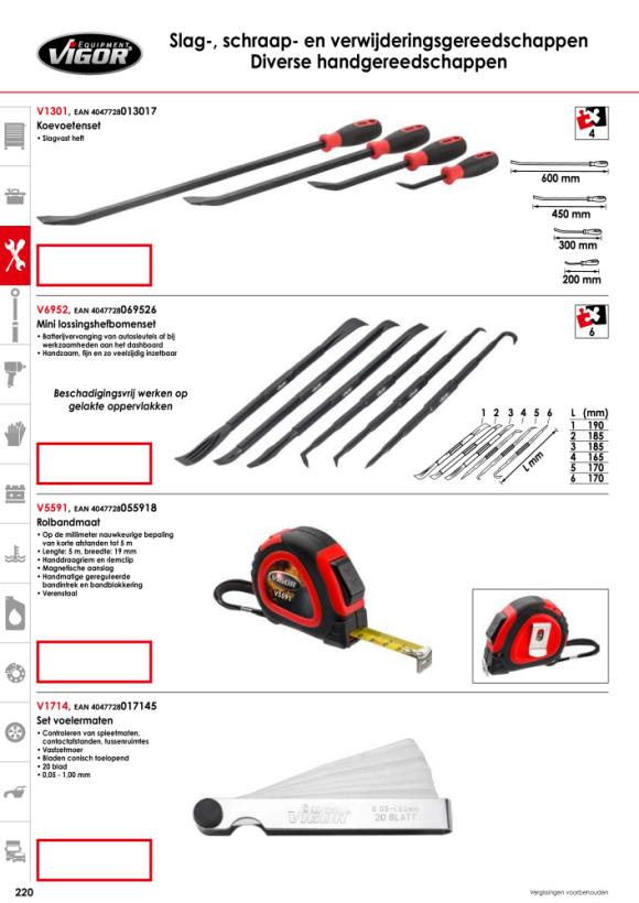 Vigor Koevoetset - aantal gereedschappen: 4 V1301