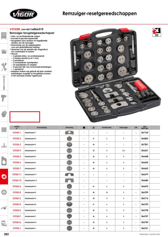 Vigor Gereedschapsset voor het resetten van remzuigers - aantal gereedschappen: 50 V3760N