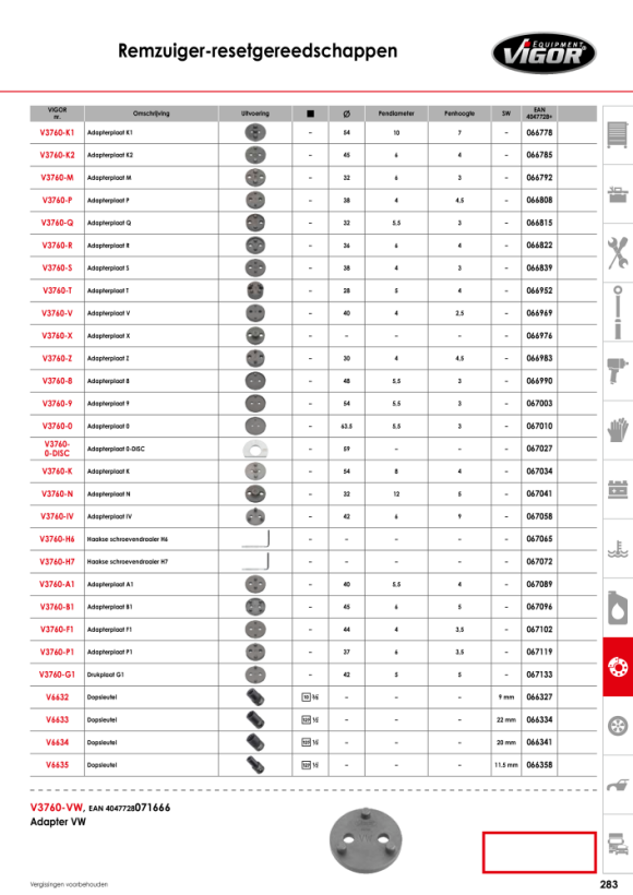 Vigor Gereedschapsset voor het resetten van remzuigers - aantal gereedschappen: 50 V3760N