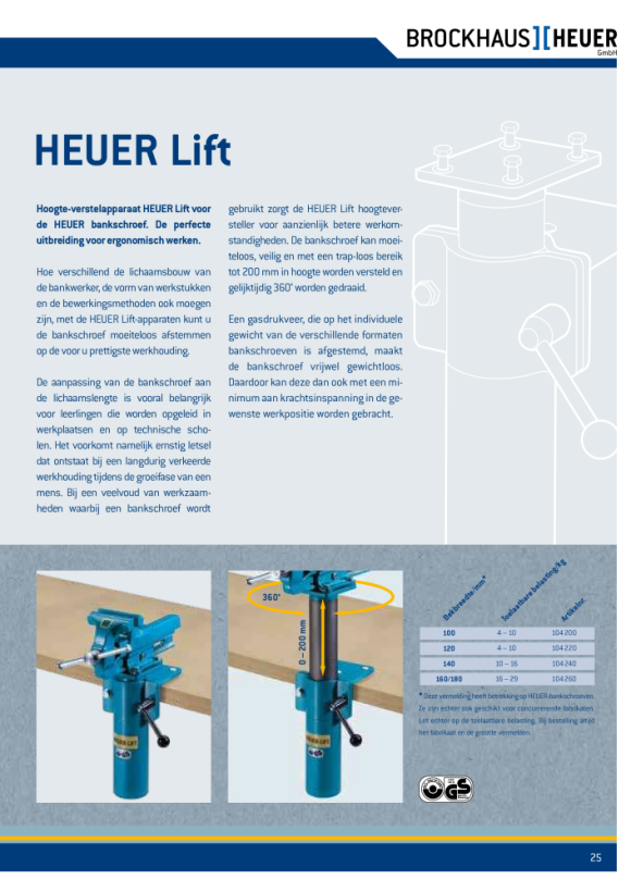 HEUER Lift voor Bankschroef 160mm 104260