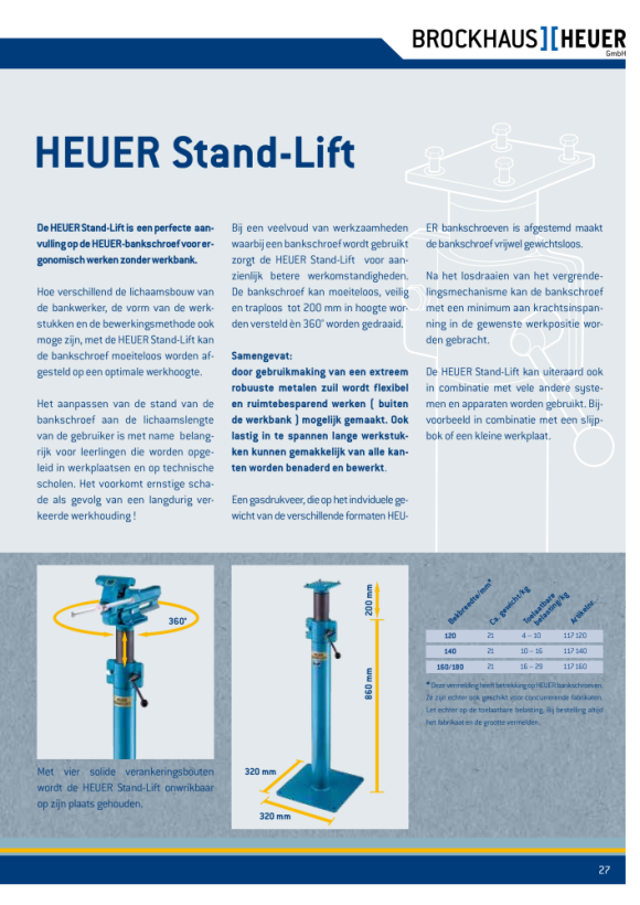 HEUER Stand-Lift voor Bankschroef 120mm 117120