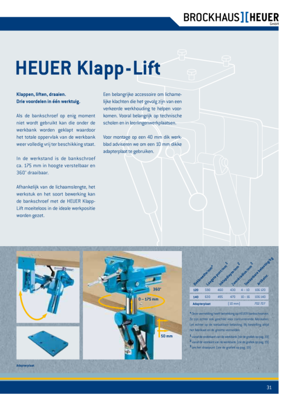 HEUER Klapp-Lift voor Bankschroef 120mm 106120