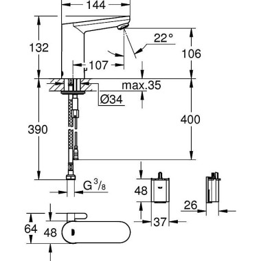 Grohe Infrarot-Elektronik EUROSMART CE 1/2" m Misc hung 6 V Batt chr 36327001