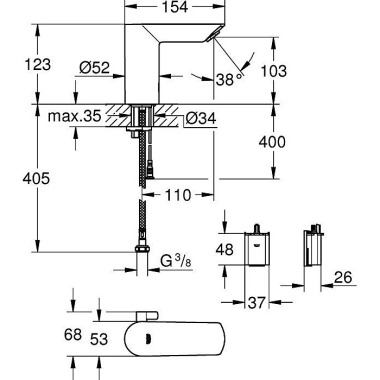 Grohe Infrarot-Elektronik BAU CE 1/2" m Mischung 6 V Batt chr 36451000