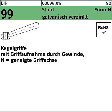 Kegelgriff DIN 99 N 160 M 20 Stahl galv.verz. genei gte Griffachse 1 Stück 000990171600000