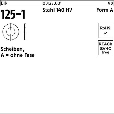 Unterlegscheibe DIN 125-1 A 17x30x3 Stahl 140 HV 1 00 Stück 001250019170000