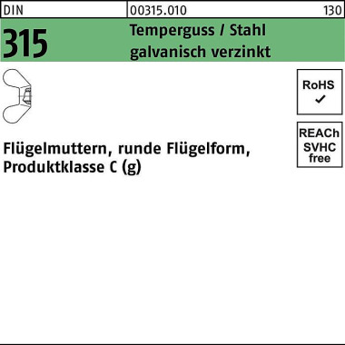 Flügelmutter DIN 315 rund e FormM12 Temperguss/Stah l galv.verz. 50St. 003150100120000