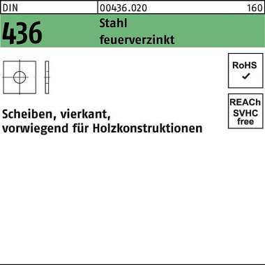 Unterlegscheibe DIN 436 v ierkant 11x 30x 3 Stahl f euerverz. 100 Stück 004360200110000