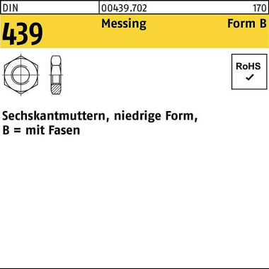 Sechskantmutter DIN 439/I SO 4035 FormB BM 20 Messi ng 50 Stück 004397020200000