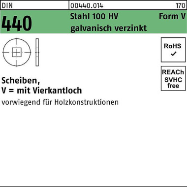 Scheibe DIN 440/ISO 7094 FormV V 22x72x6 Stahl 100 HV galv.verz. 50St. 004400140220000