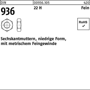 Sechskantmutter DIN 936 M 16x 1,5 22 H 100 Stück 009361050160150