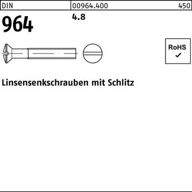 Linsensenkschraube DIN 96 4 Schlitz M2,5x 8 4.8 200 0 Stück 009644000025008