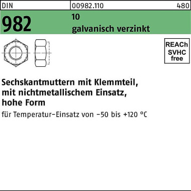 Sechskantmutter DIN 982 K lemmteil M10 10 galv.verz . 100 Stück 009821100100000