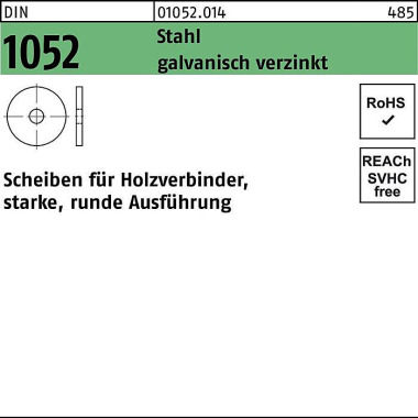 Unterlegscheibe DIN 1052 rund 18x 68x 6 Stahl galv .verz. 50 Stück 010520140180000