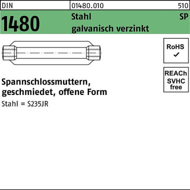 Spannschlossmutter DIN 14 80 offen SP M12/125 Stahl galv.verz. 1St. 014800100120000