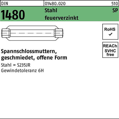 Spannschlossmutter DIN 14 80 offen SP M16/170 Stahl feuerverz. 1 Stück 014800200160000