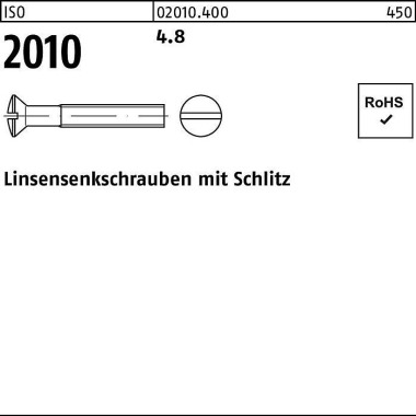 Linsensenkschraube ISO 20 10 Schlitz M5x 30 4.8 100 0 Stück 020104000050030