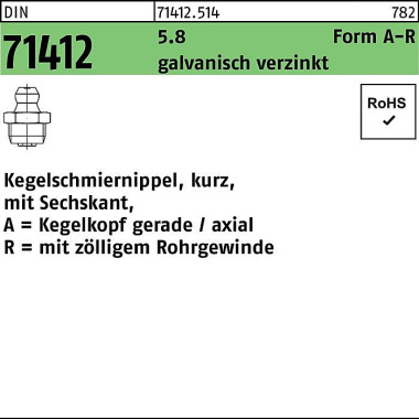 Kegelschmiernippel DIN 71 412 FormA-R AR 1/8 SW11 5 .8 galv.verz. 100St. 714125140125000