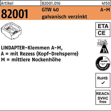 Klemmen R 82001 GTW 40 MM 8/4,0 galv.verz. 1 Stück LINDAPTER 820010160080000