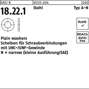 Unterlegscheibe ANSI B18. 22.1 Typ N 1/2x 1,062 Sta hl 200 Stück 831250040500000