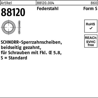 Sperrzahnscheibe R 88120 beids.gez. S 3,5x6x0,45 F ederstahl 500St. SCHNORR 881200049035000