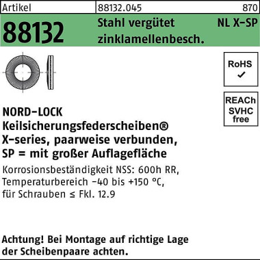 Unterlegscheibe R 88132 N LX 20 SP Sta vergütet zin klamellenb. 50St. NORD-LO CK 881320450200000