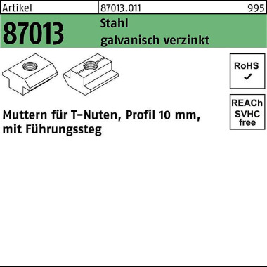 T-Nutenmutter R 87013 Füh rungssteg 10mm M8 Stahl g alv.verz. 100Stück 870130119080000