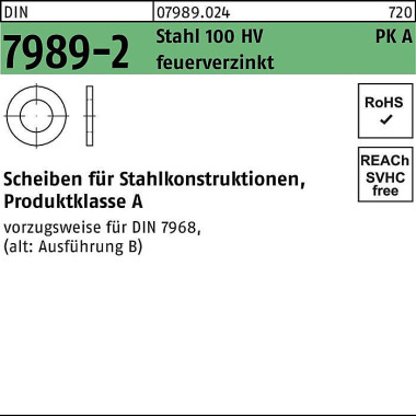 Unterlegscheibe DIN 7989- 2 30/33x 56x8 Stahl 100HV feuerverz. 50 Stück 079890240300000